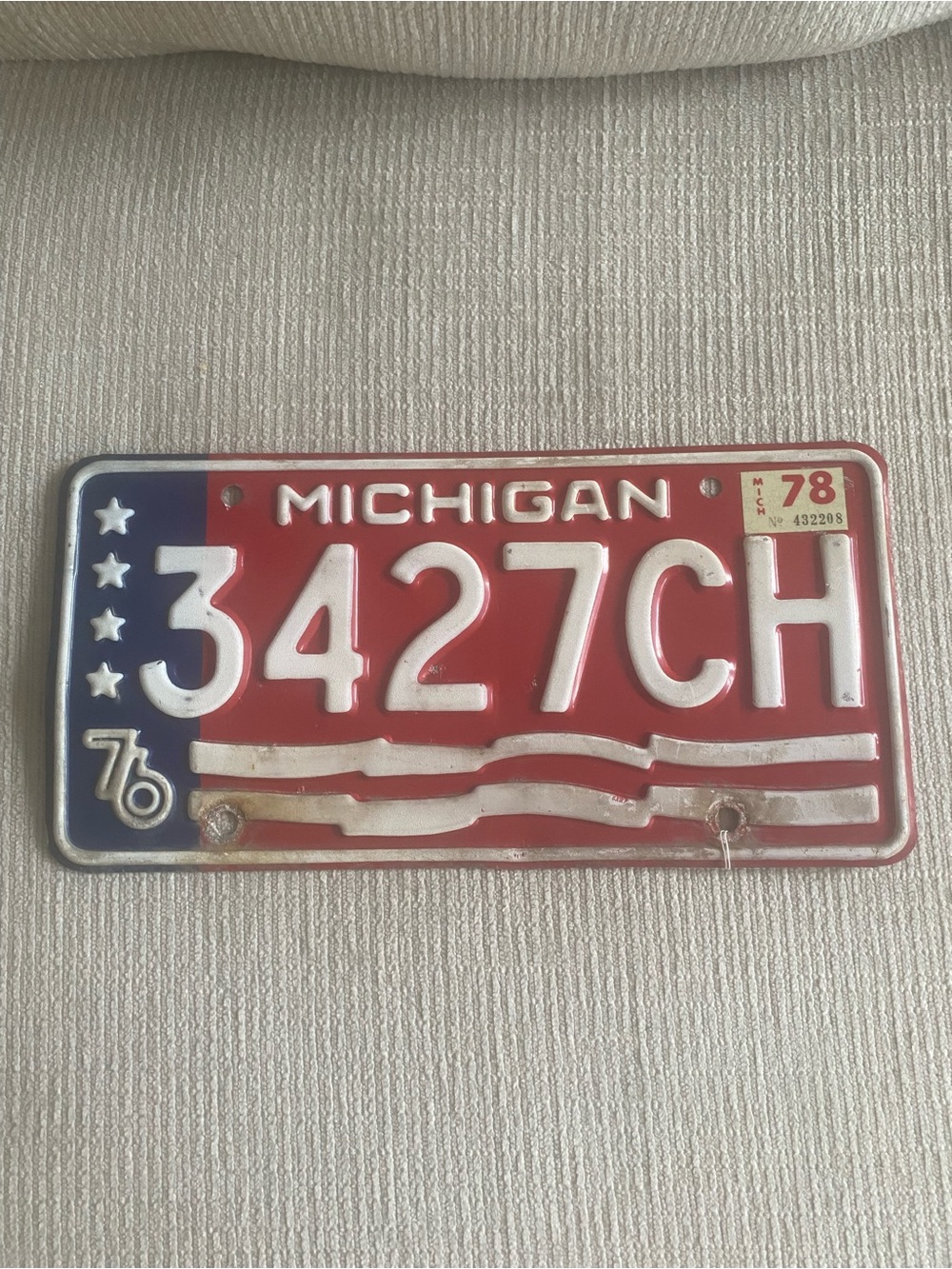 Vintage Michigan Red License Plate Wall Decor - Patriotic Red